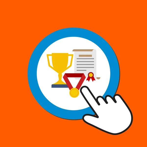 Trophy cup, medal, certificate icon. Award, prize concept. Hand — Stock vektor