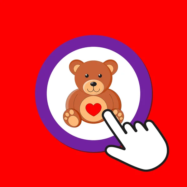 Teddybär-Symbol. romantisches Geschenkkonzept. Hand-Mauszeiger klickt — Stockvektor