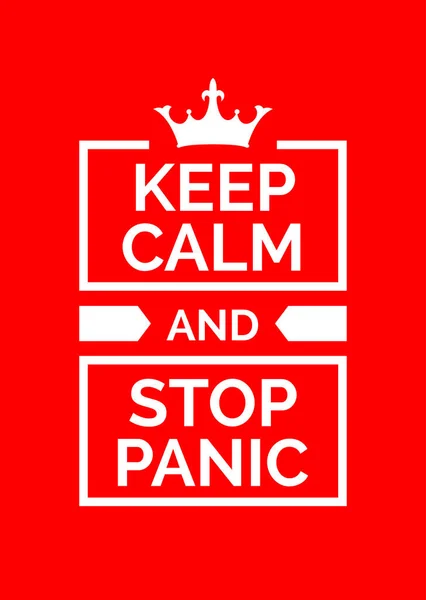 Motivational Poster Keep Calm Stop Panic Red Backgrond Print Design — Stock Vector