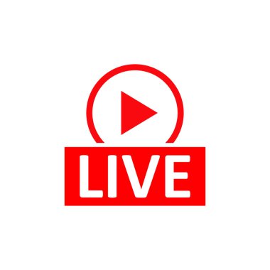 Canlı Yayın tabelası. Kırmızı sembol, canlı yayın, yayın, çevrimiçi akış amblemi. Televizyon, programlar ve sosyal medya için canlı performanslar