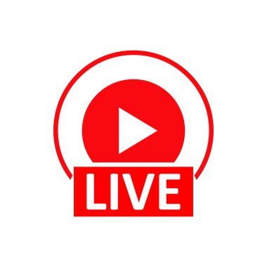 Canlı Yayın tabelası. Kırmızı sembol, canlı yayın, yayın, çevrimiçi akış amblemi. Televizyon, programlar ve sosyal medya için canlı performanslar