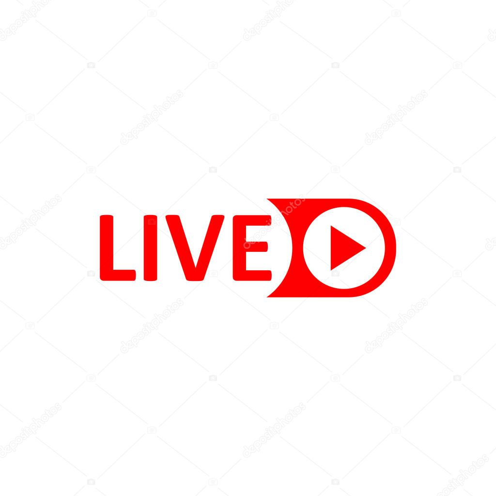 Live Stream sign. Red symbol, button of live streaming, broadcasting, online stream emblem. For tv, shows and social media live performances