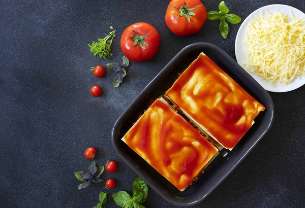 Receita Lasanha Italiana Caseira Com Molho Tomate Carne Receita Fase — Fotografia de Stock