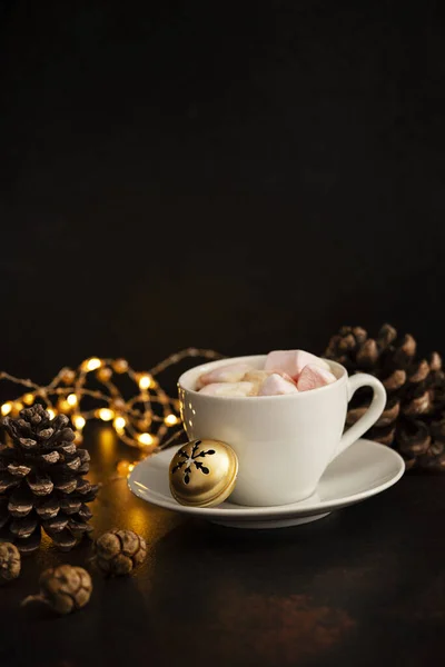 Bebida Caliente Cacao Con Malvaviscos Bebida Navidad Año Nuevo Humor —  Fotos de Stock