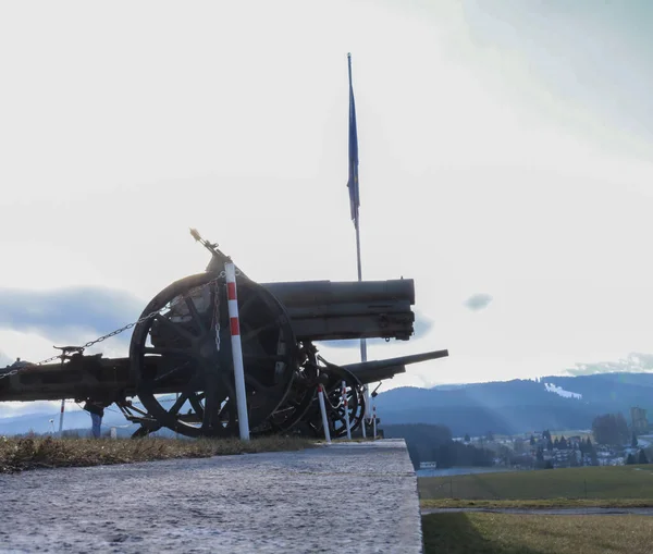 Cannons Placed Military Shrine Asiago Sanctuary Leiten Great Historical Monument — Stock Photo, Image