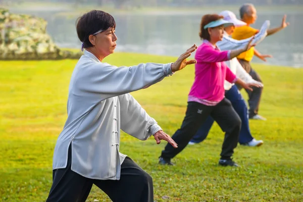 La gente practica Tai Chi Chuan en un parque —  Fotos de Stock