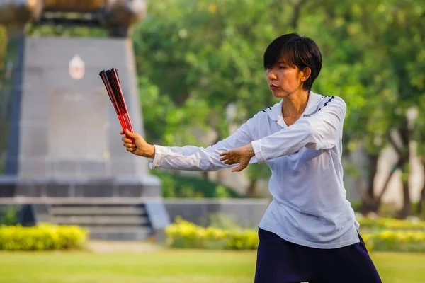 Mensen praktijk Tai Chi Chuan in een park — Stockfoto