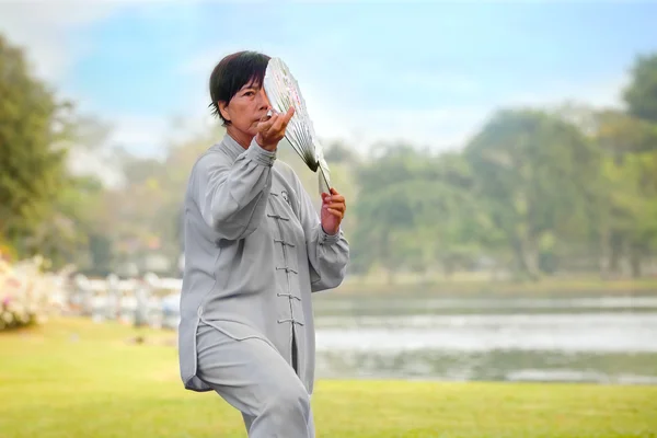 Menschen üben tai chi chuan in einem Park — Stockfoto
