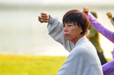 Tai Chi Chuan bir parkta insanların pratik