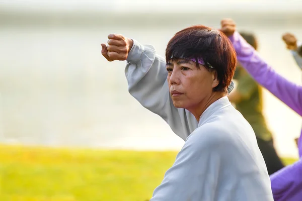 La gente practica Tai Chi Chuan en un parque — Foto de Stock