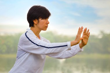 Tai Chi Chuan bir parkta insanların pratik