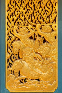 Tay geleneksel altın kaplama Ahşap oyma bir pencere, Phra Kaew Pavyonu Tayland tarihinde