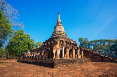 WAT Chang Lom tapınakta Si Satchanalai Tarih Parkı, Unesco Dünya Mirası Sukhothai, Tayland