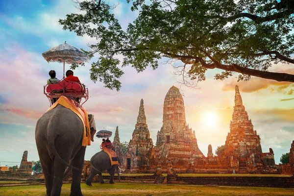 Elefante en el templo de Wat Chaiwatthanaram en el Parque Histórico de Ayuthaya, Patrimonio de la Humanidad por la UNESCO, Tailandia —  Fotos de Stock