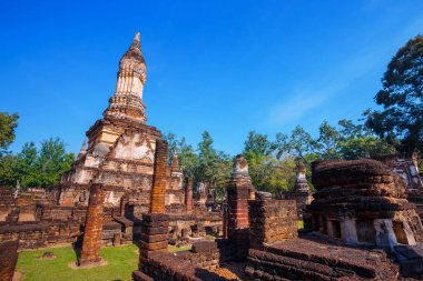 WAT Chedi Jet Thaew Si Satchanalai tarihi park, Unesco Dünya Mirası Tayland