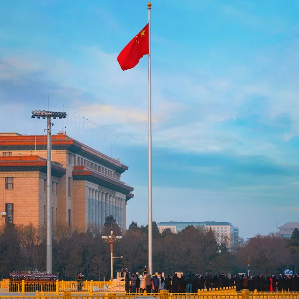 Pequim China Janeiro 2020 Cerimônia Erguer Bandeira Praça Tiananmen Uma — Fotografia de Stock