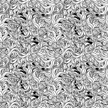 Soyut ve bükülmüş gözlemleyebileceğiniz ve yaprakları ile düzgün doğrusal süsleme. Seamless modeli basit dalga oyma ve bukleler. Ofis, banka donatımı ve kumaşlar üzerine basım için sonsuz doku.