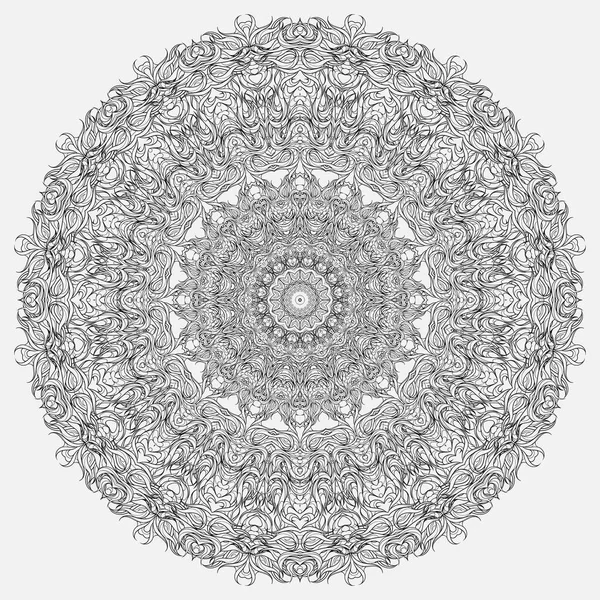 Traceria Circular Monocromática Abstracta Copo Nieve Modelado Mandala Decorativo Lineal — Vector de stock