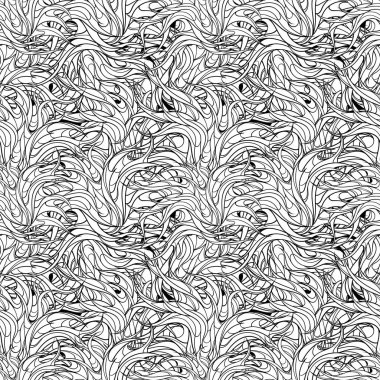 Siyah beyaz süsleme, doğrusal çiçek deseni. Kumaşlarda yazdırmak için sonsuz doku.