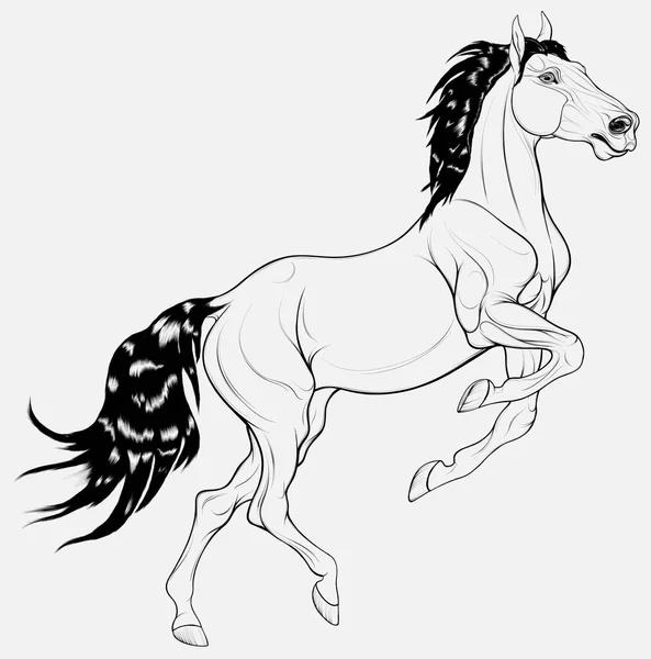 马抬起前腿 弯下腰 雄壮的种马竖起耳朵 用扩张的鼻孔凝视着前方 书籍着色的矢量设计要素 — 图库矢量图片