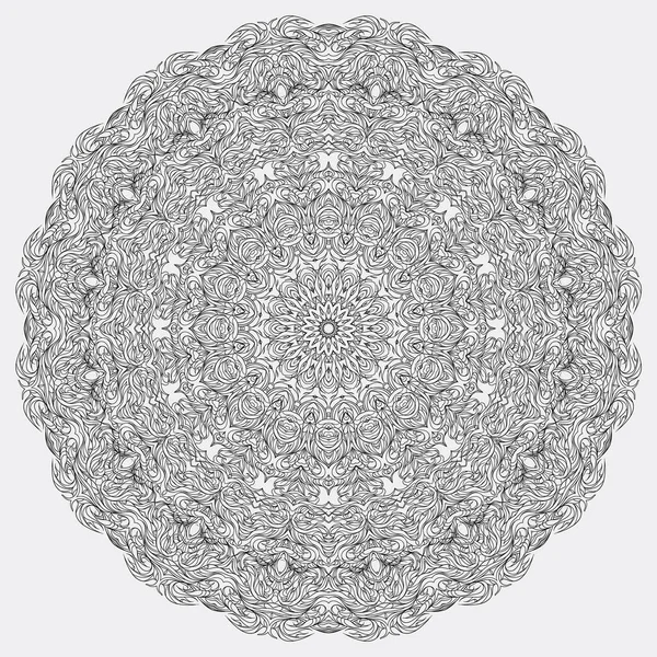 Traceria Circular Monocromática Abstracta Copo Nieve Modelado Mandala Ornamental Lineal — Vector de stock
