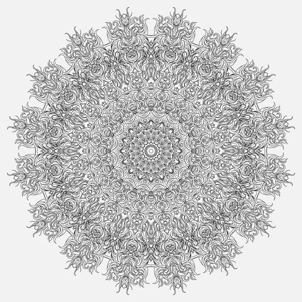 Traceria Circular Monocromática Abstracta Copo Nieve Modelado Mandala Ornamental Lineal — Vector de stock