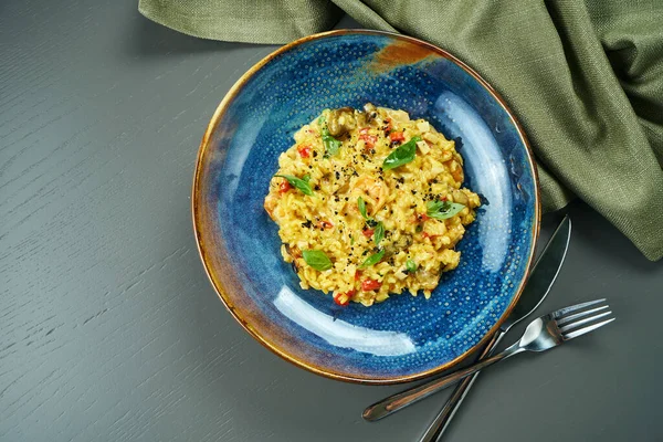 Mâncarea Clasică Bucătăriei Italiene Risotto Fructe Mare Legume Condimente Într — Fotografie, imagine de stoc