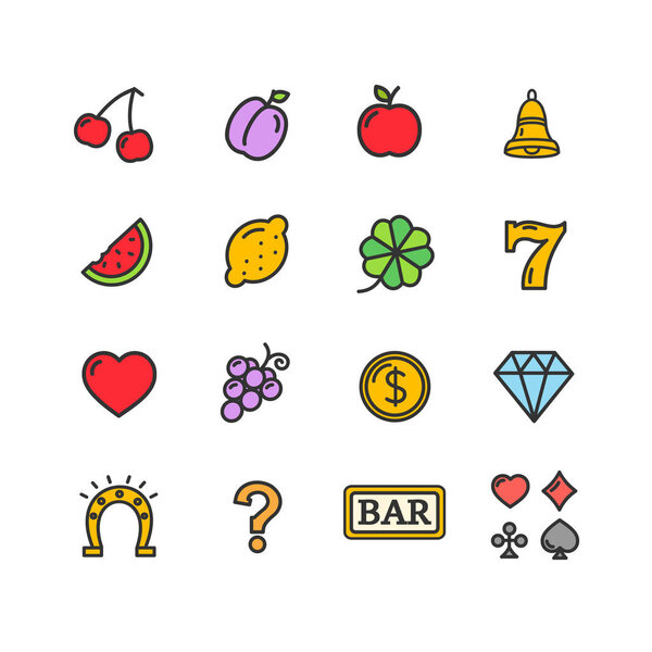 Slot Machine Icons Set. Vector