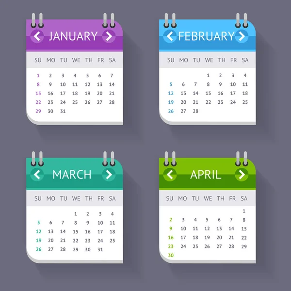 Calendar Quarter Month Set. Vector — Stock Vector