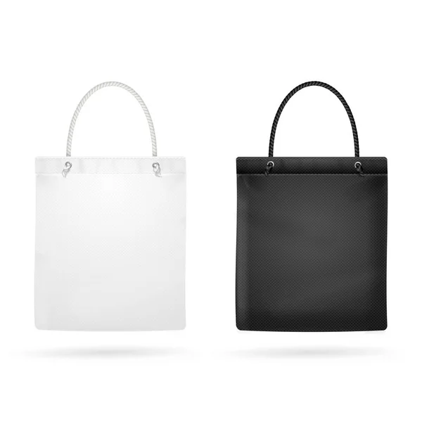 Realistico bianco e nero modello bianco tessuto tessuto Tote Bag. Vettore — Vettoriale Stock