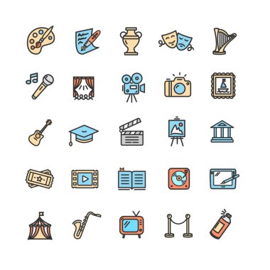 Kültür ve yaratıcı sanat simgeler kümesi. Vektör