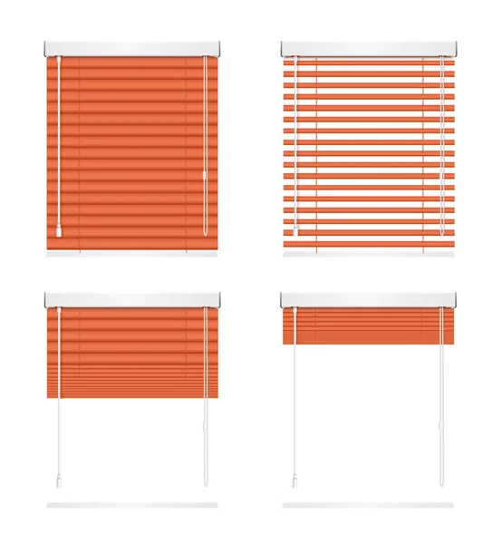 Ventana roja realista Jalousie persianas enrollables conjunto ciego. Vector — Archivo Imágenes Vectoriales