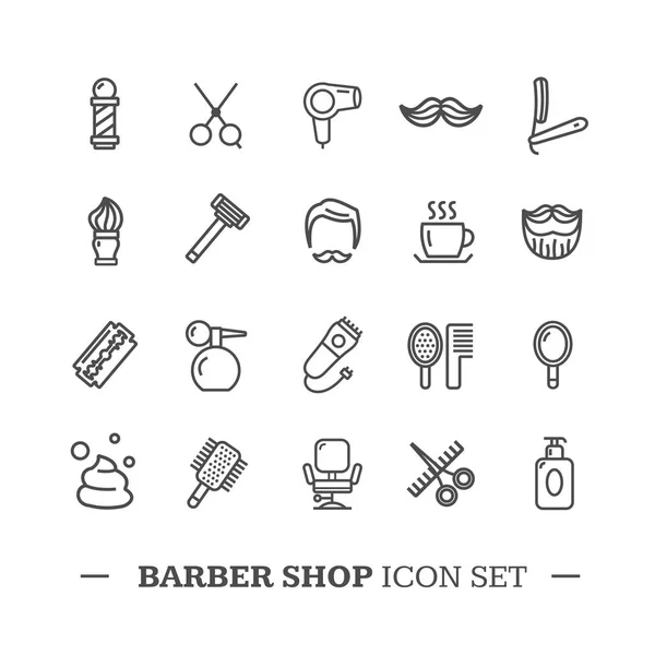 Set linea sottile icona barbiere. Vettore — Vettoriale Stock