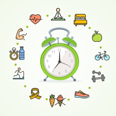Günlük rutinleri Fittness kavramı sağlıklı yaşam. Vektör