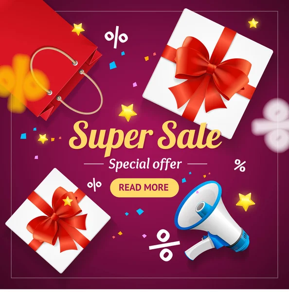 Super Sale Banner Card or Poster. Vector — Stock Vector