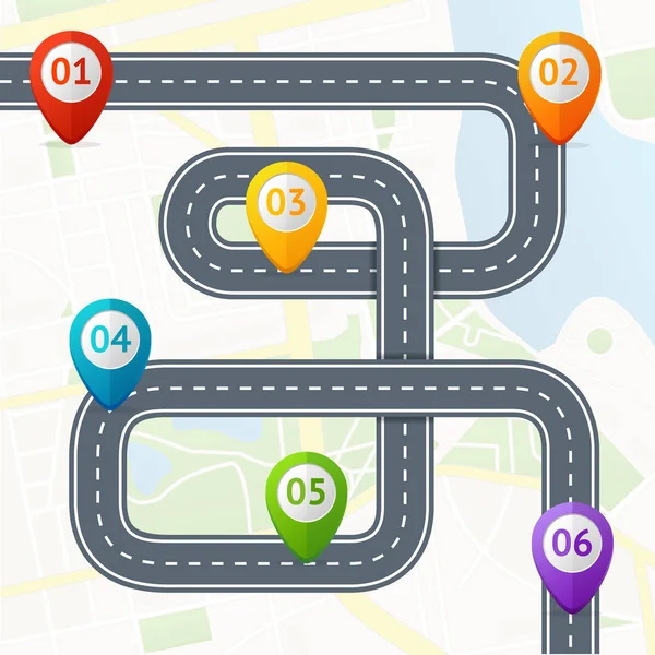 Road Infographic with Location Mark Elements (en inglés). Vector — Vector de stock