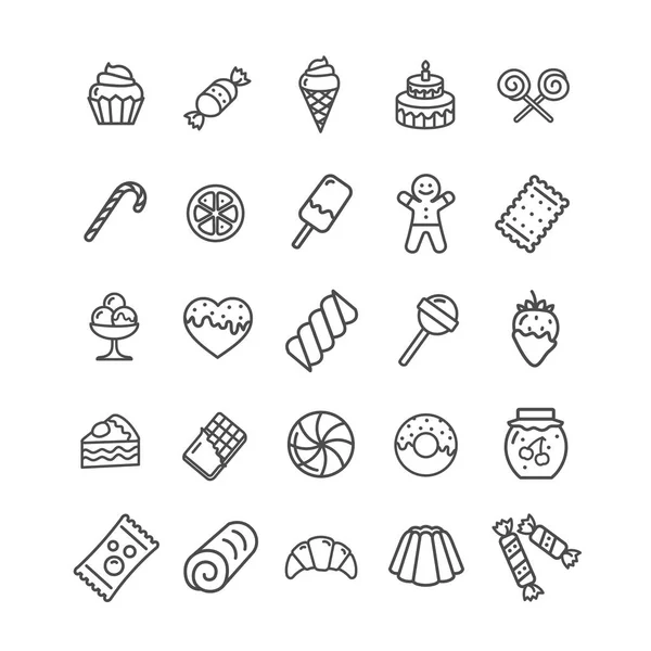 Sweets and Bakery Icon Black Thin Line Set. Vettore — Vettoriale Stock