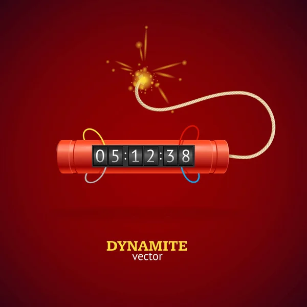 Detonate Dynamite Bomb and Timer Clock. Vector — Stock Vector