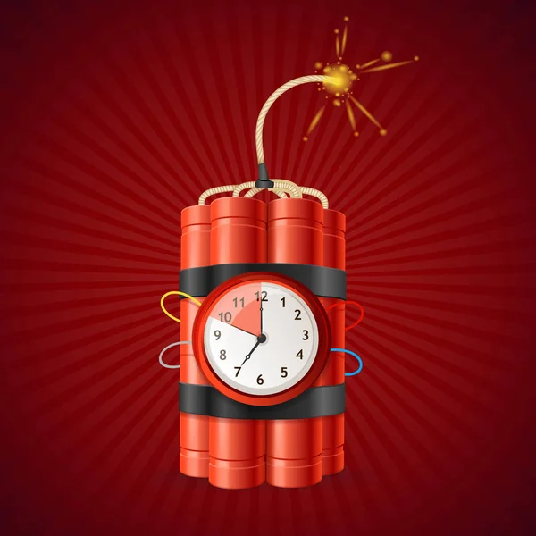 Detonate Dynamite Bomb and Timer Clock. Vector — Stock Vector
