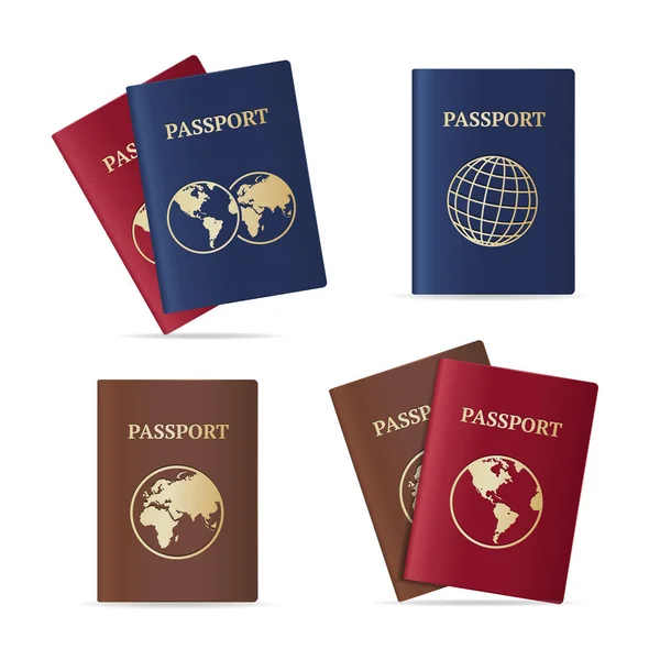 Set di passaporti internazionali realistici. Vettore — Vettoriale Stock