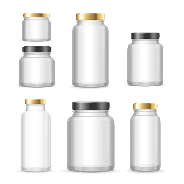 Realistic Empty Glass Jar Can Set. Vector — Stock Vector