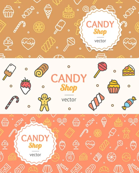 Sweets and Bakery Candy Banner Flyer Horizontal Set. Vector — Stock Vector