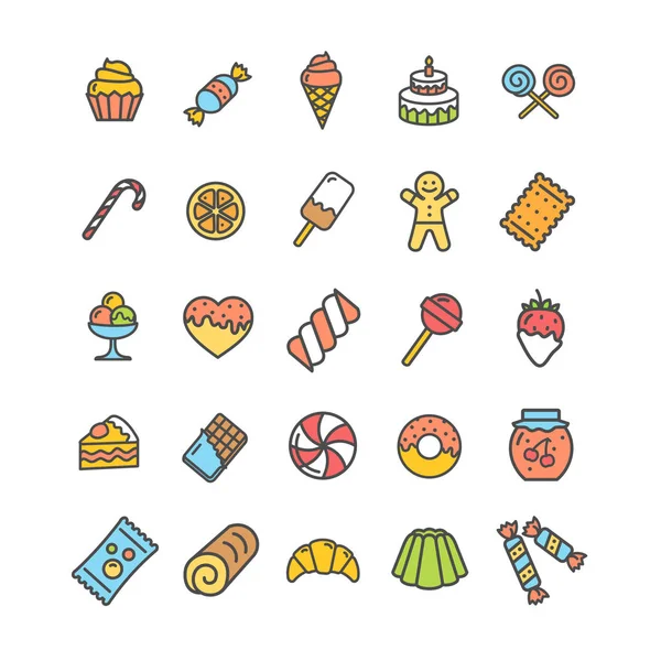 Sweets and Bakery Icon Thin Line Set. Vetor —  Vetores de Stock