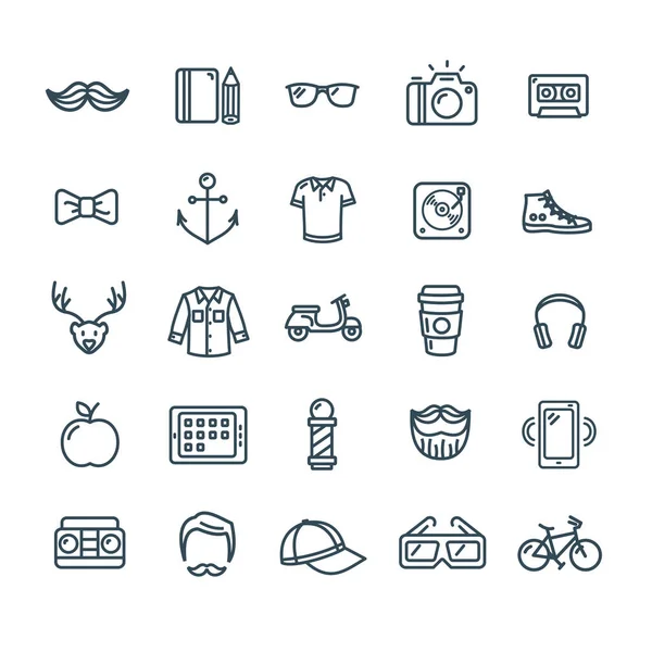 Hipster Icono Negro Delgada Línea Set. Vector — Vector de stock