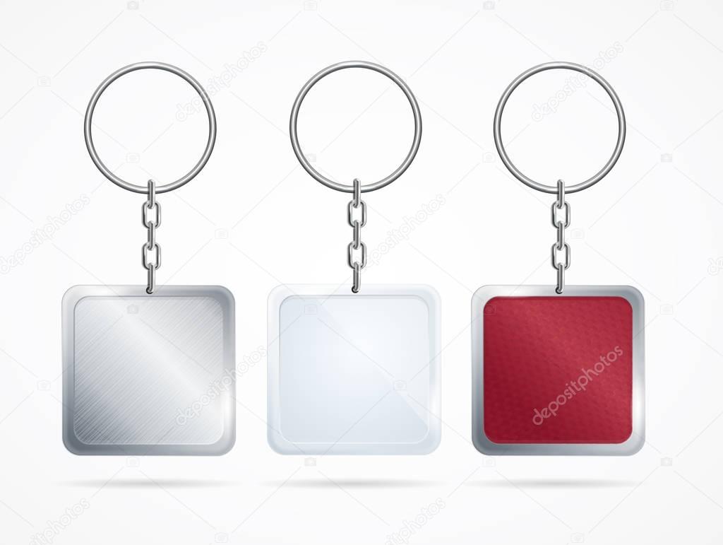 Realistic Metal and Plastic Keychains Set. Vector