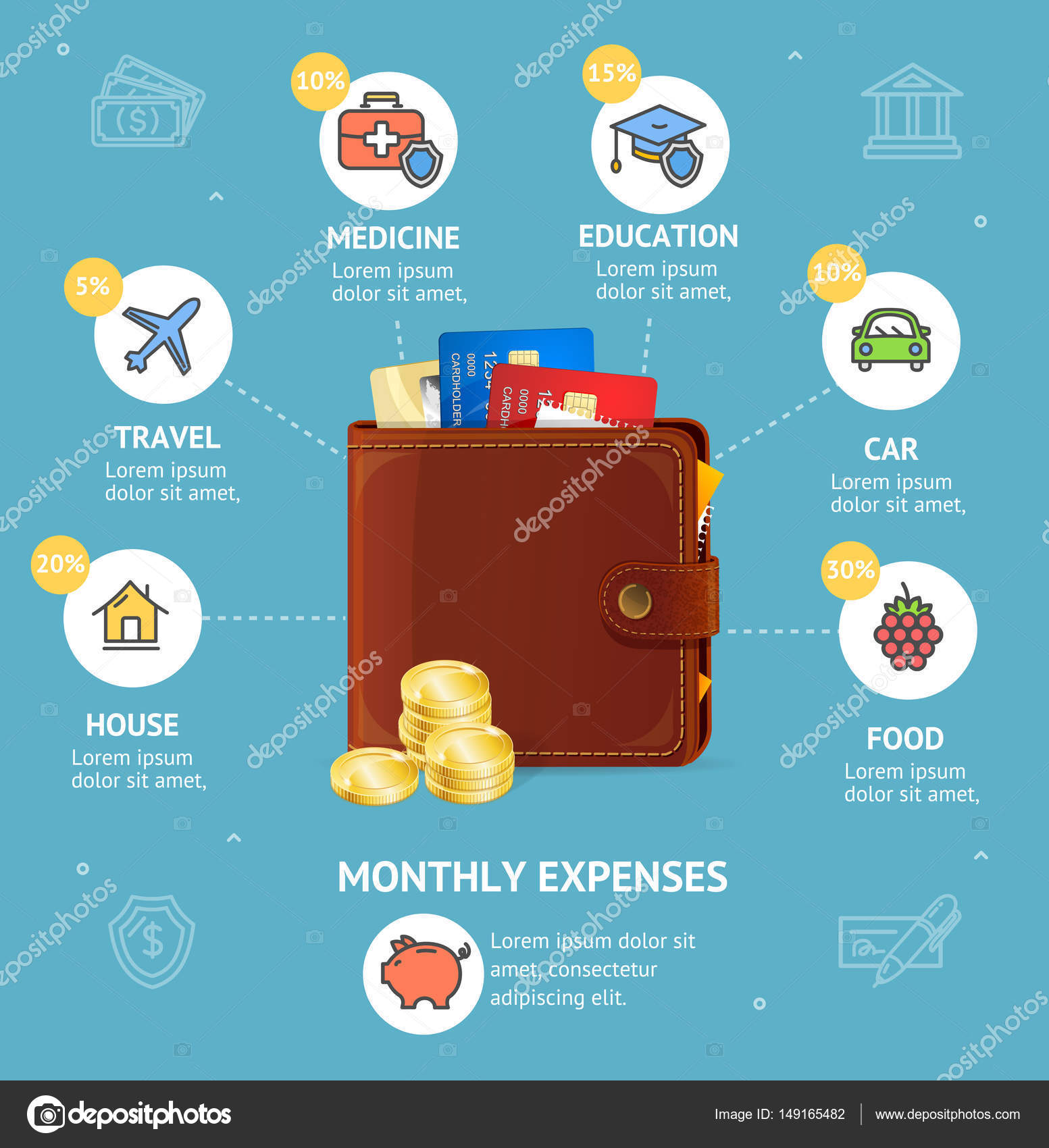 지갑으로 월별 비용 개념입니다. 벡터 스톡 벡터 - ©mouse_md 149165482