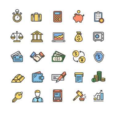 Bankacılık ve simge renk ince çizgi kümesi muhasebe. Vektör