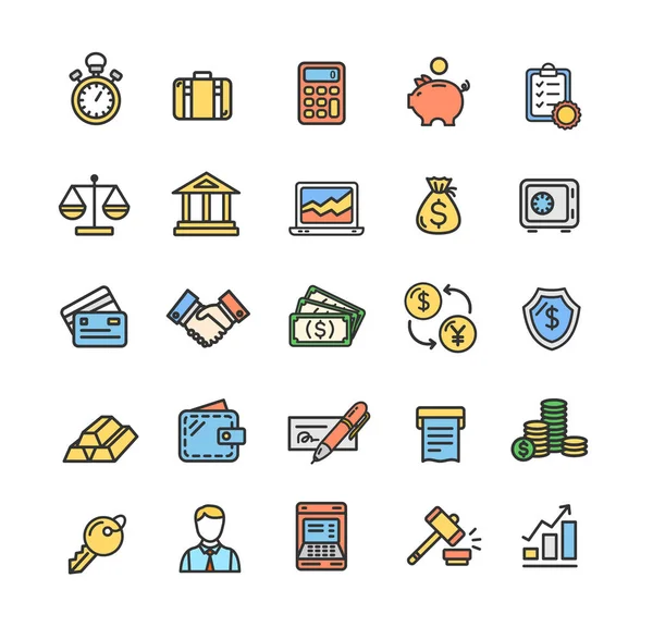 Bankacılık ve simge renk ince çizgi kümesi muhasebe. Vektör