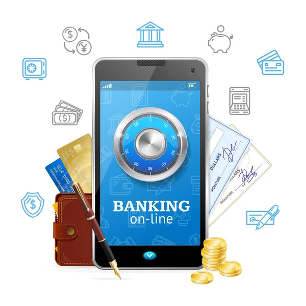 Banking Online Concept Mobile Phone App. Vector — Stock Vector