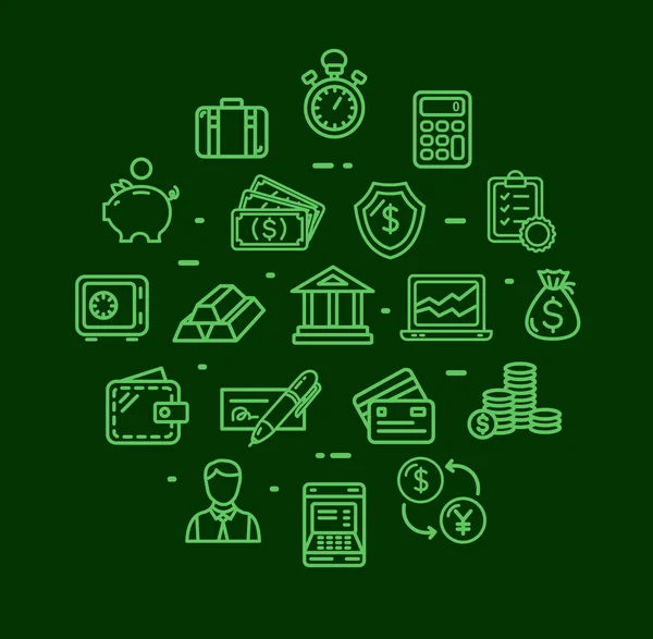 Banking and Accounting Icon Round Design Template Set de líneas delgadas. Vector — Archivo Imágenes Vectoriales